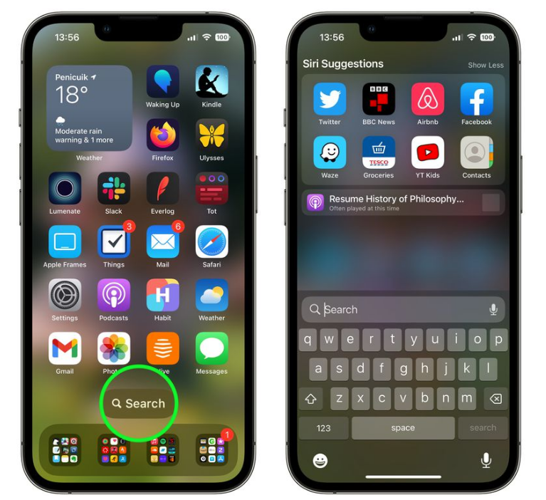 台州苹果手机维修分享升级到 iOS 16 后，如何删除主屏幕上的搜索按钮 