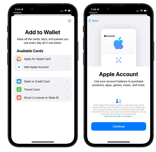台州苹果手机维修分享iOS 15.5钱包App如何添加 Apple 账户 
