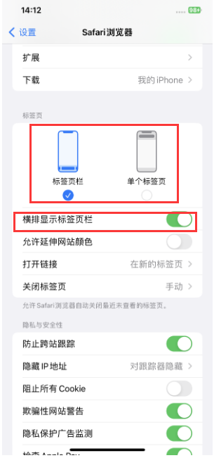 台州苹果手机维修分享Safari浏览器如何切换标签栏位置 